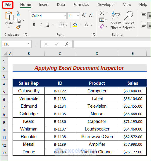 Applying Excel Document Inspector for Creating Metadata