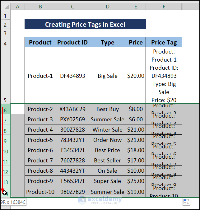 Create Price Tags Within a Cell
