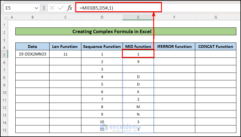 Using MID function in Excel