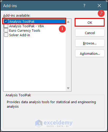 Enable Data Analysis ToolPak
