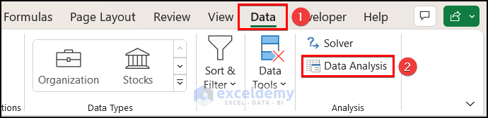 Select Data Analysis option in Data tab
