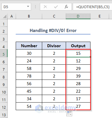 how to create a division formula in excel