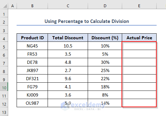 Excel Division Formula for Percentage