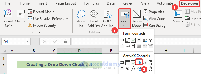 Inserte un cuadro de lista para crear una lista de verificación desplegable en Excel