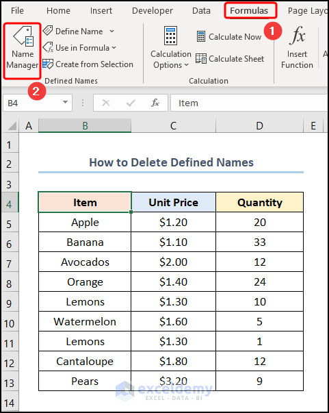 How to Delete Defined Names in Excel