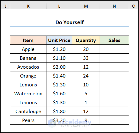 how to create a formula using defined names in excel practice section