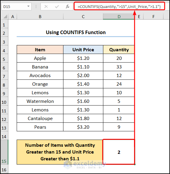 how to create a formula using defined names in excel using COUNTIFS Function