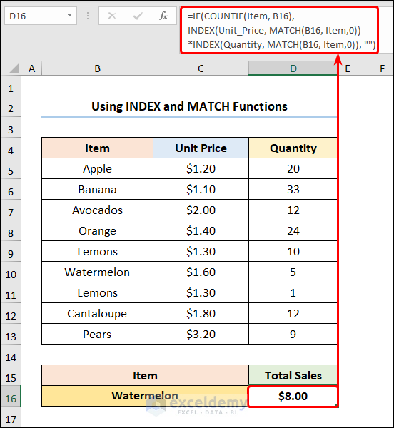 how to create a formula using defined names in excel using INDEX and MATCH Functions