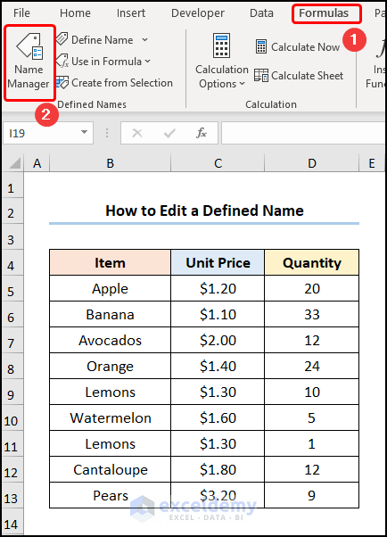 How to Edit a Defined Name in Excel