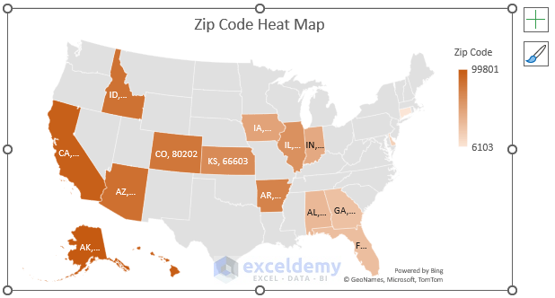how to create a zip code heat map in excel