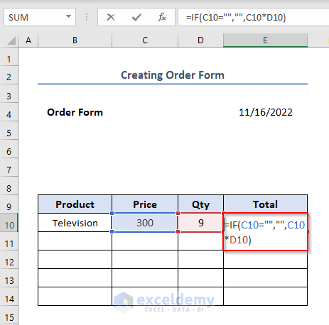 Total the Order and Format the Form