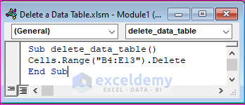 Run an Excel VBA Code to Delete a Data Table