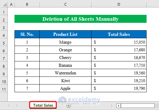 Delete All Sheets Except One Manually