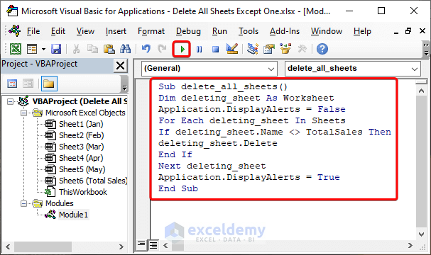 VBA Code to Delete All Sheets Except One in Excel