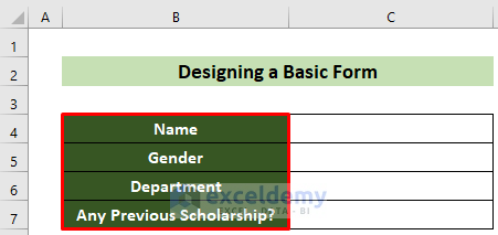 Row Headers to Design a Basic Form in Excel