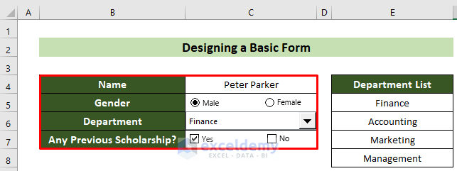 Basic Printable Drop-Down Form Design in Excel