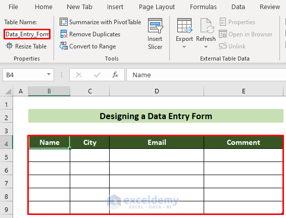 Data_Entry_Form Table