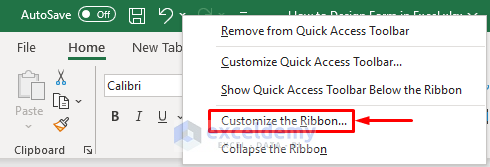 Choose Customize the Ribbon... Option