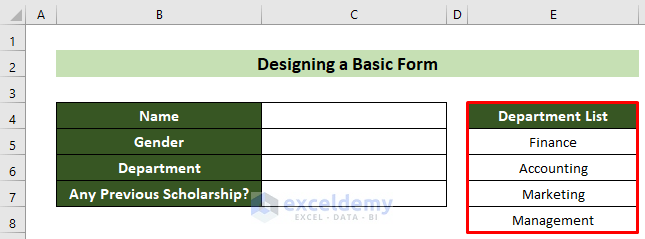 Department List to Create Drop-Down in Form Design
