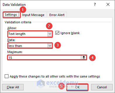 Data Validation Window to Validate the Comment Column