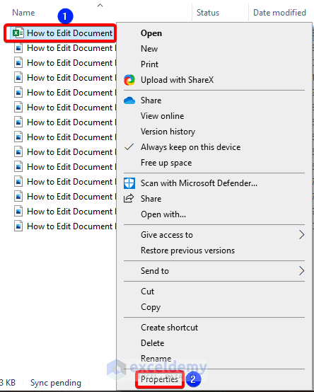 Go document properties in Excel from File Explorer