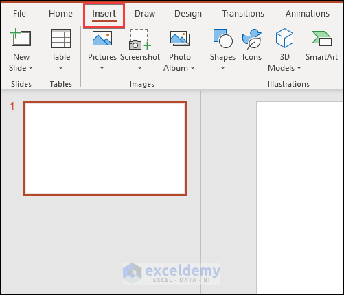 Open PowerPoint and Go to Insert Tab