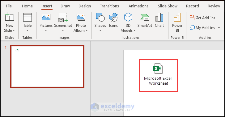 Embedded Excel file as an icon in preentation file