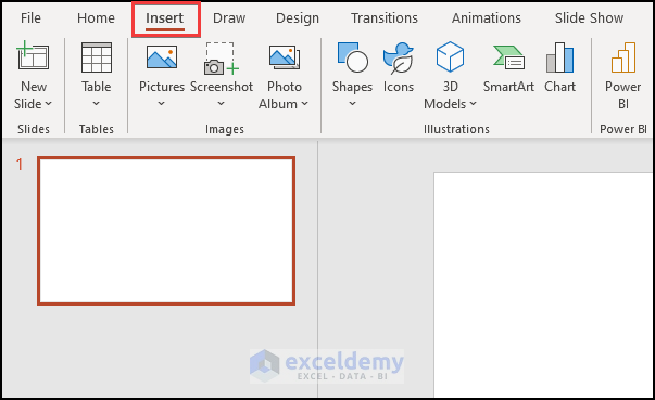 Clicking the insert button to embed excel file as an icon into presentation file