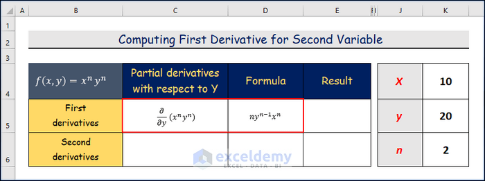 Computing First Derivative For Second Variable Find Partial Derivatives in Excel
