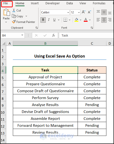 Using Excel Save As Option