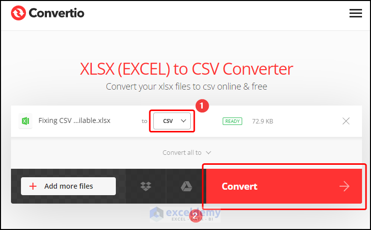 Subir archivo de Excel y convertir a CSV