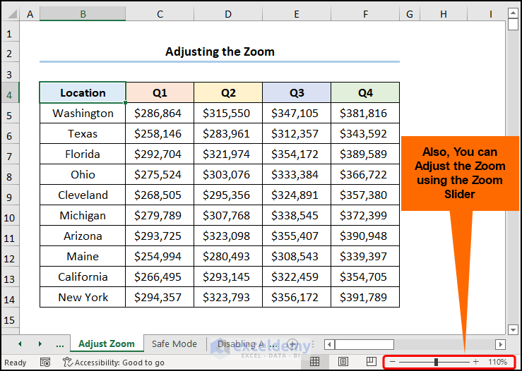 Fixing excel cursor selecting wrong cell by changing zoom