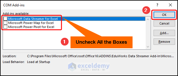 Fixing excel cursor selecting wrong cell by disabling add ins