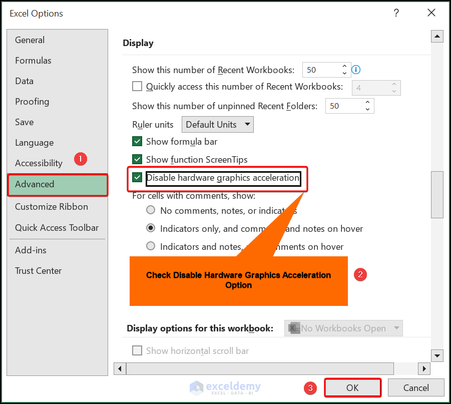 Fixing excel cursor selecting wrong cell by disabling hardware graphics acceleration