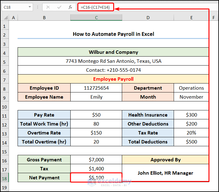 Calculating Net Payment payroll in excel 