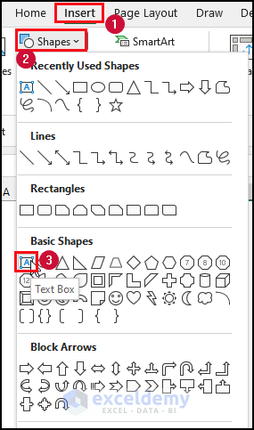 Using Shapes Tools to Insert Embedded Text Box