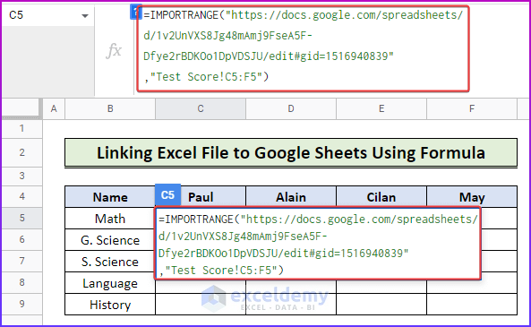 Inserting Formula as An Easy Step to Link Excel to Google Sheets