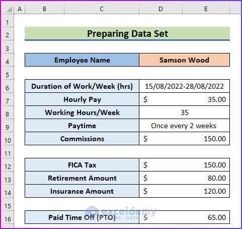 Preparar un conjunto de datos como un paso fácil para hacer una calculadora de acumulación de nómina en Excel