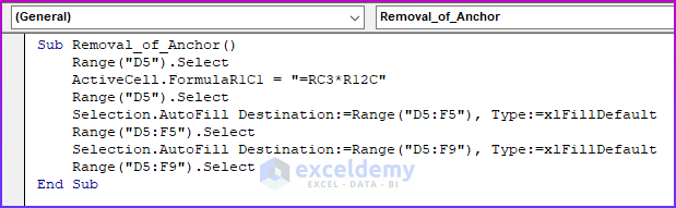 Writing Code for Applying VBA Code as An Easy Method to Remove Anchor in Excel
