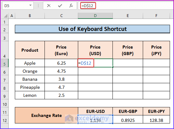 Anchoring only Row Using Keyboard Shortcut as An Easy Method to Remove Anchor in Excel