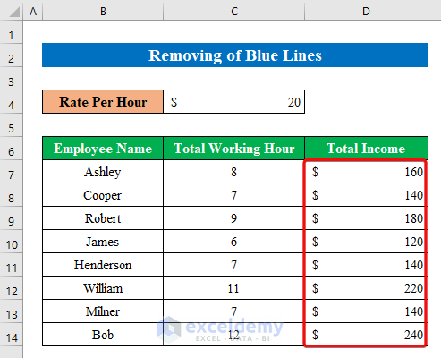 Remove Blue Lines in Excel
