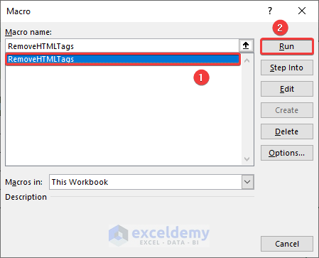 Run Macro to Remove HTML Tags from Text in Excel