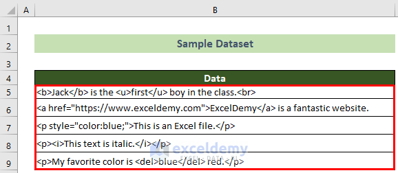 Excel File with HTML Tags