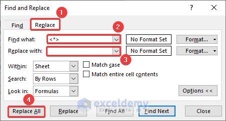 Find and Replace Window to Remove HTML Tags from Text in Excel