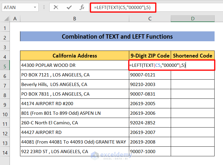 How to remove last 4 digit of Zip codes using TEXT and LEFT Functions