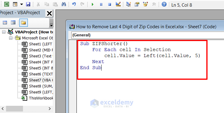 How to remove last 4 digit of Zip codes using a VBA Code