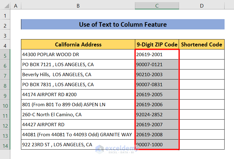 How to remove last 4 digit of Zip codes using Text to Column tool