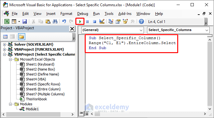 Código VBA para seleccionar columnas específicas