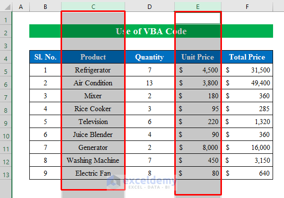 Código VBA para seleccionar columnas específicas