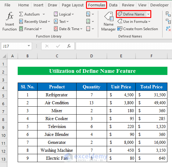Utilize Define Name Feature to Select Specific Columns